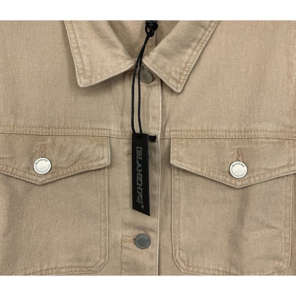 Blank NYC Denim Jacket Rose Dust Beige Button Down Crop - Picture 5 of 13